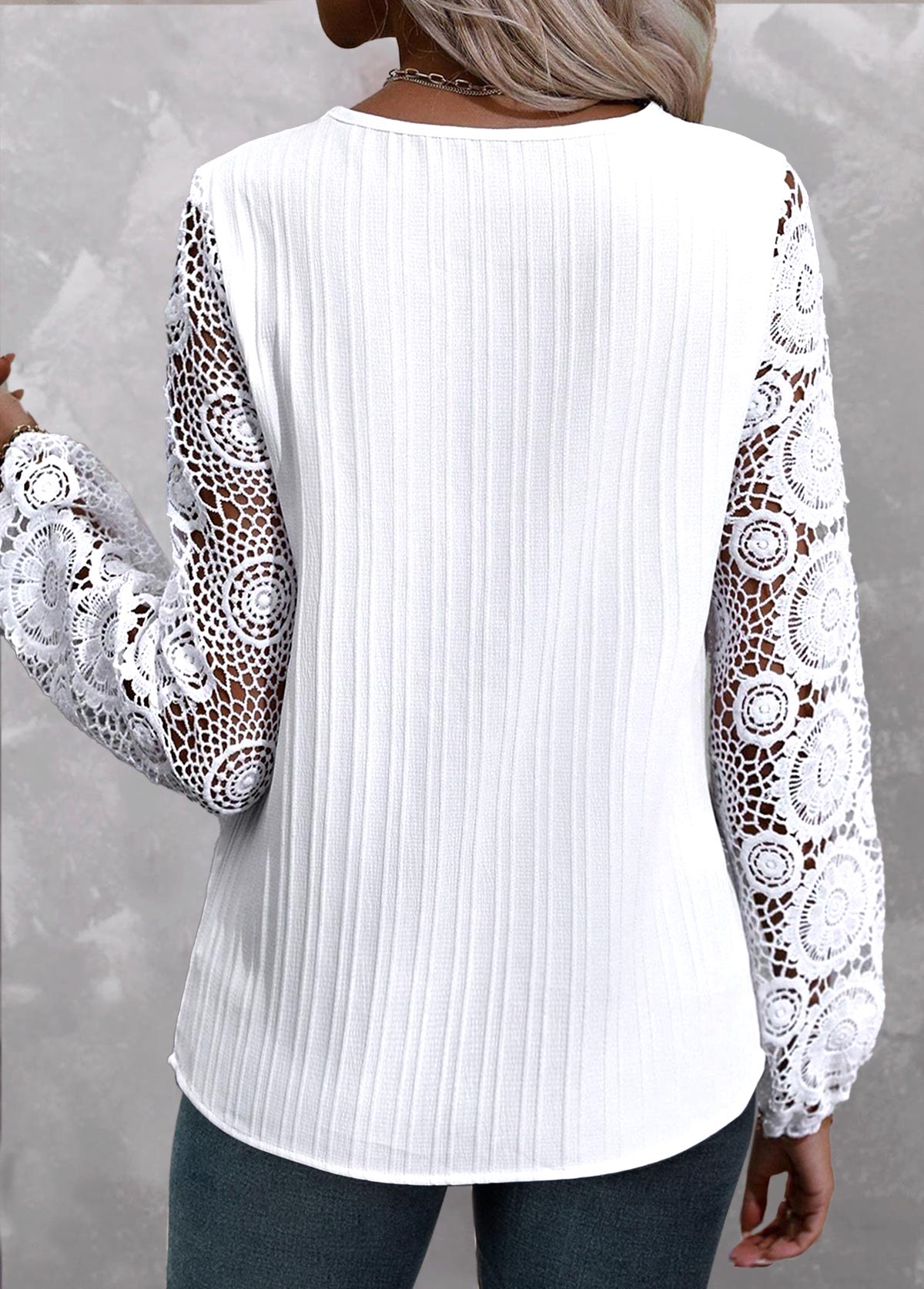 Lace V Neck Long Sleeve White Blouse | Rosewe.com - USD $23.98