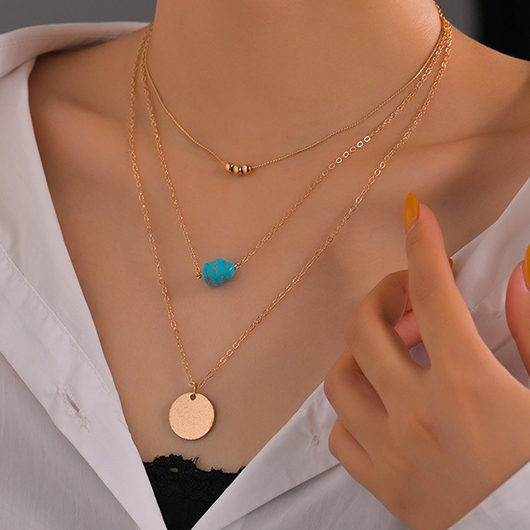 Layered Design Beads Gold Metal Detail Necklace