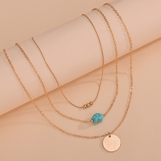 Layered Design Beads Gold Metal Detail Necklace