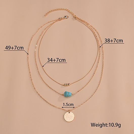 Layered Design Beads Gold Metal Detail Necklace