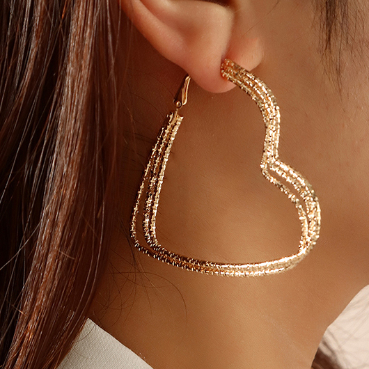 Golden Heart Shape Detail Alloy Earrings