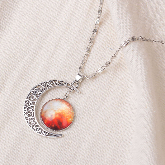 Hollow Design Alloy Silver Moon Necklace