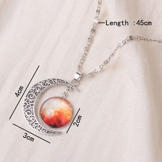 Hollow Design Alloy Silver Moon Necklace