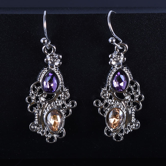 Floral Silver Rhinestone Hollow Design Earrings