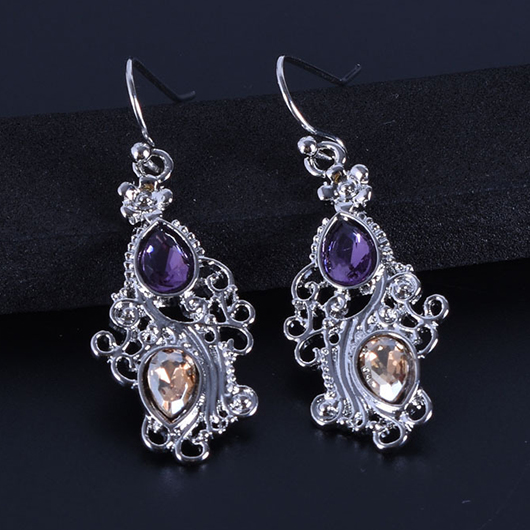 Floral Silver Rhinestone Hollow Design Earrings