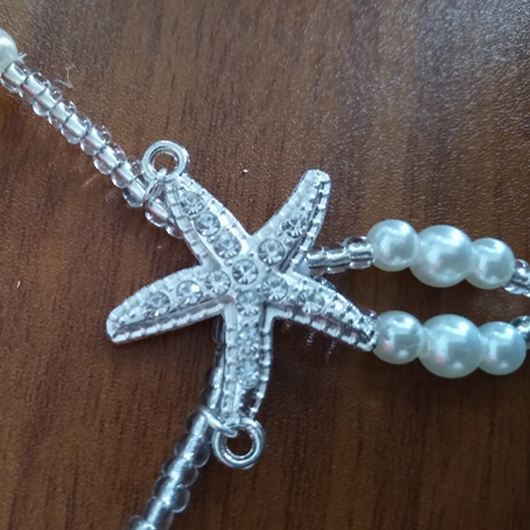 Alloy Beads Detail Silver Starfish Design Anklet