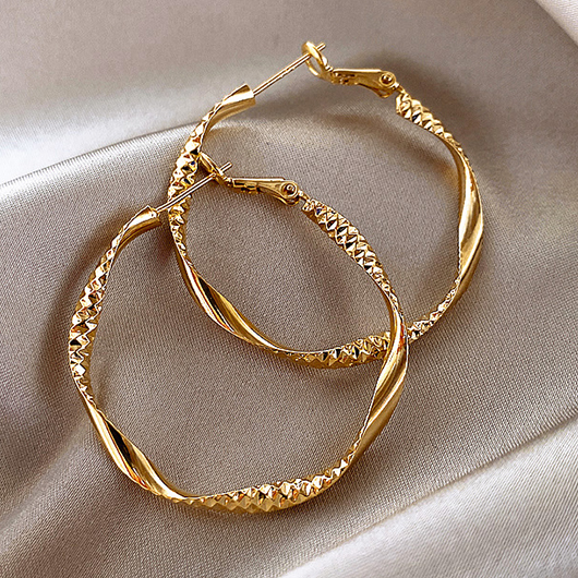 Gold Round Design Alloy Detail Earrings