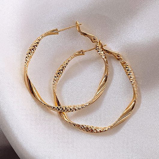 Gold Round Design Alloy Detail Earrings