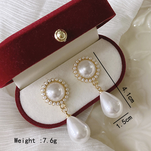 Patchwork Alloy Detail Pearl White Earrings