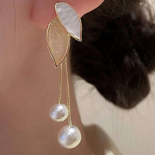 Pearl Design Alloy Gold Leaf Earrings