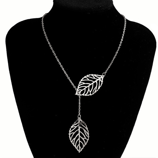Alloy Hollow Silvery White Leaf Necklace