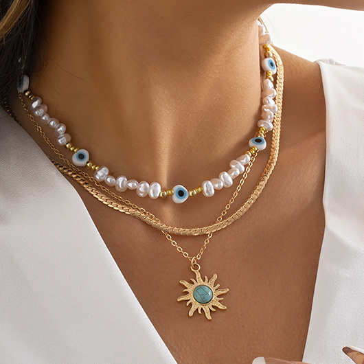 Pearl Design Golden Alloy Necklace Set