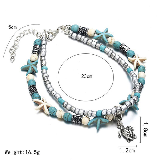 Layered Beads Detail Cyan Round Anklet