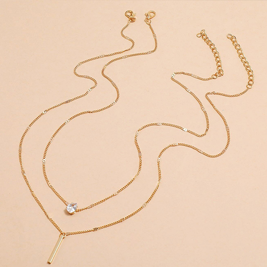 Teardrop Rhinestone Design Golden Alloy Necklace Set