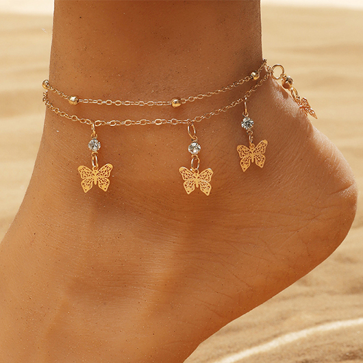 Hollow Butterfly Design Golden Layered Anklet
