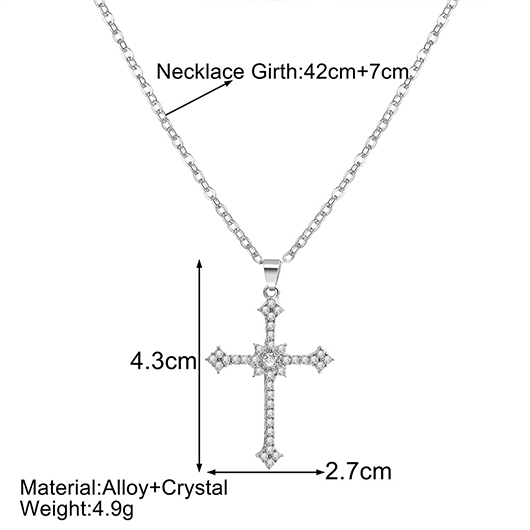 Alloy Rhinestone detail Silver Cross Necklace