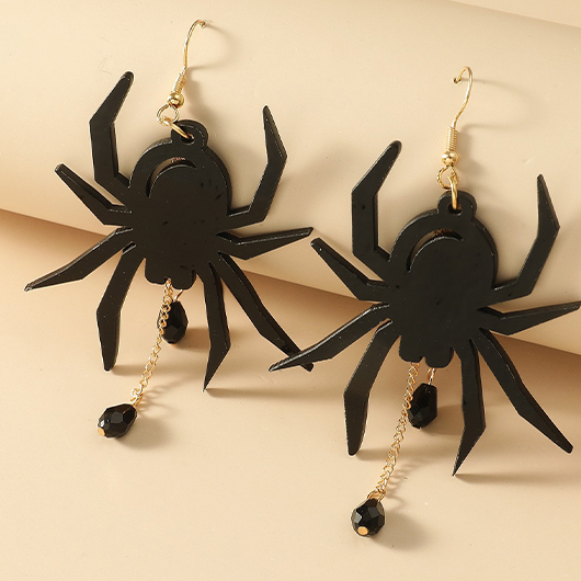 Halloween Patchwork Black Spider Design Earrings