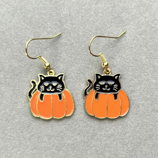 Alloy Halloween Orange Cat Pumpkin Earrings