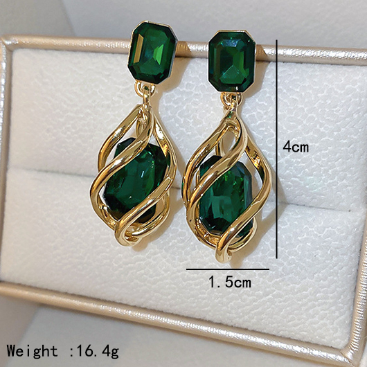 Geometric Alloy Detail Patchwork Green Earrings
