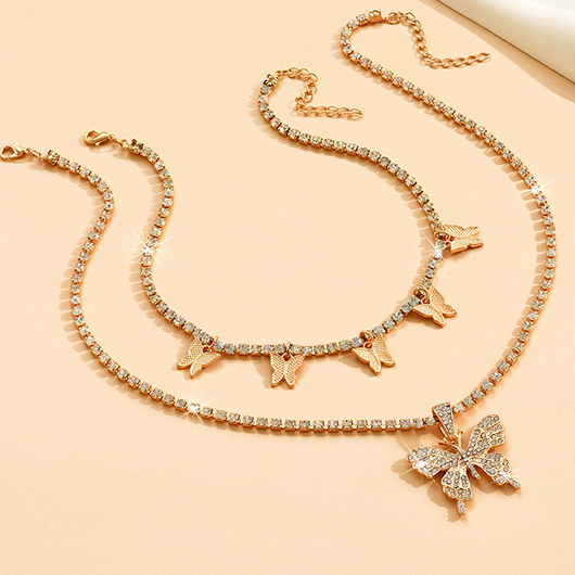 Gold Alloy Detail Butterfly Necklace Set