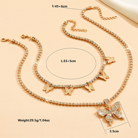 Gold Alloy Detail Butterfly Necklace Set