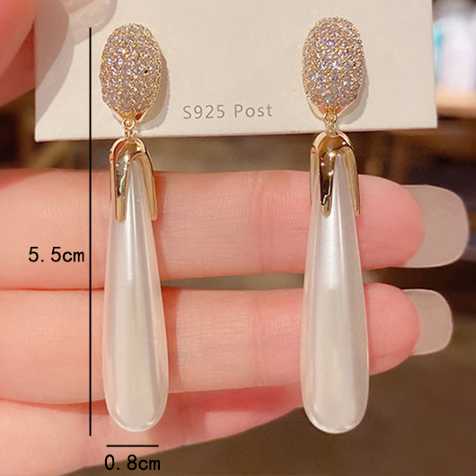 Rhinestone Gold Waterdrop Pearl Design Earrings