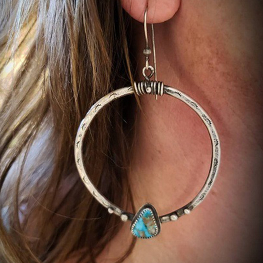 Metal Detail Retro Turquoise Round Earrings