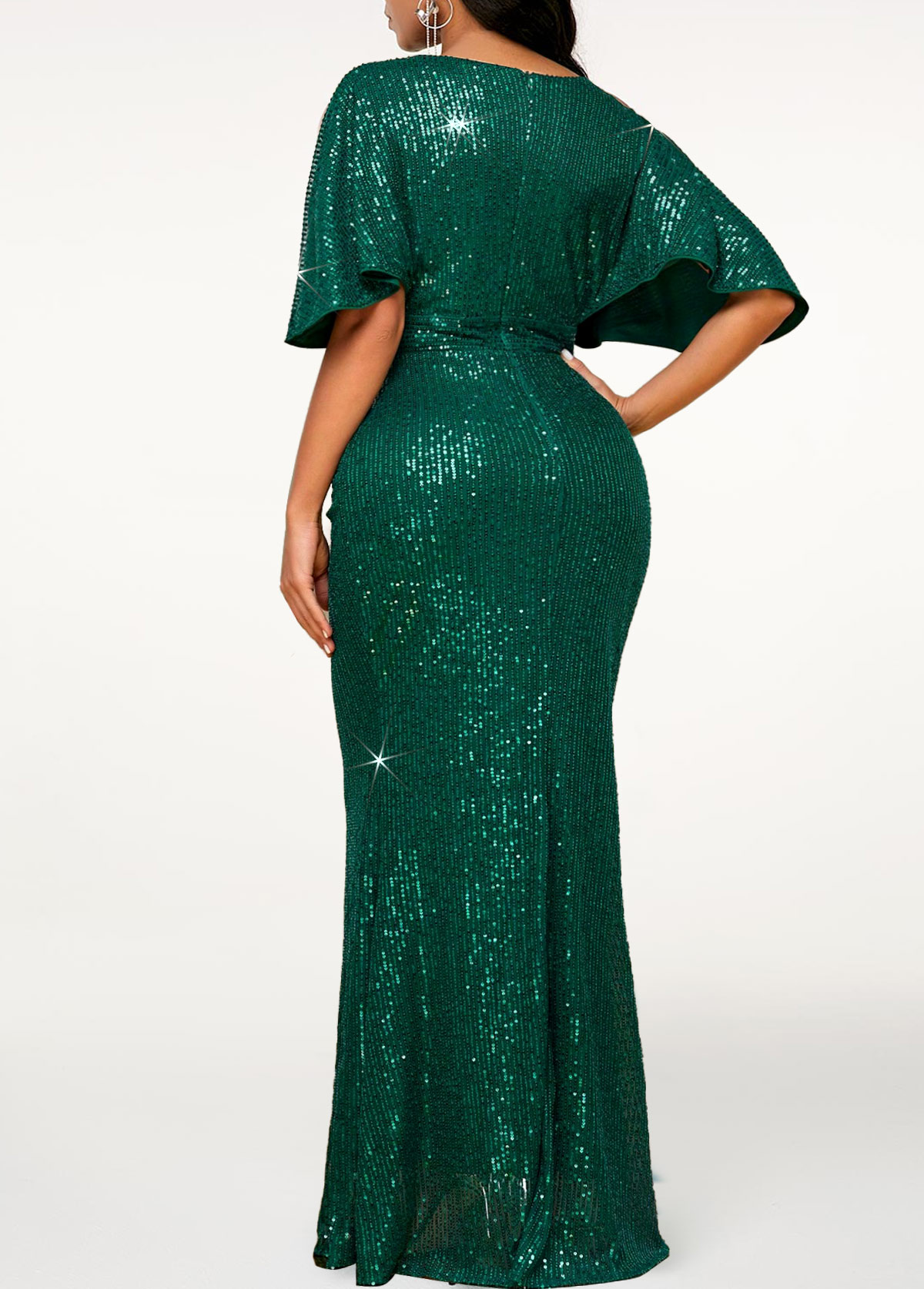 Sequin V Neck Blackish Green Maxi Bodycon Dress