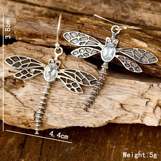 Rhinestone Silvery White Dragonfly Design Earrings