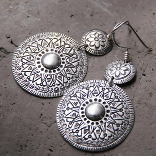 Floral Alloy Silvery White Round Earrings