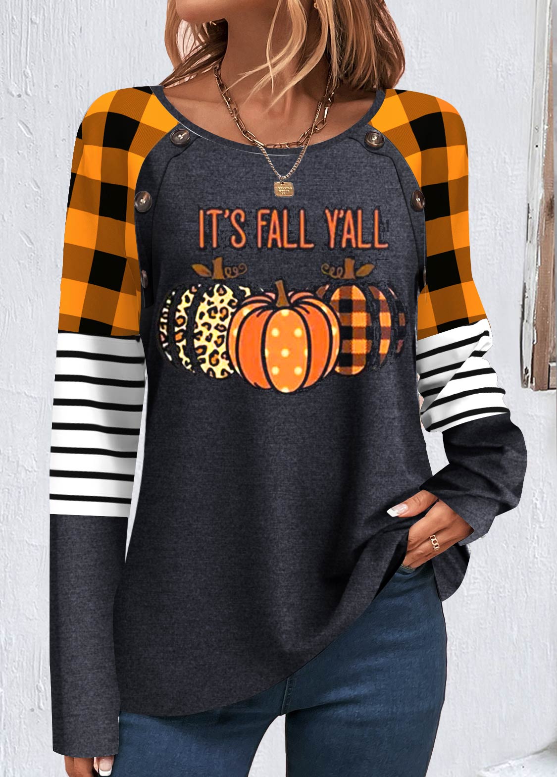 Plus Size Orange Patchwork Halloween Print Sweatshirt