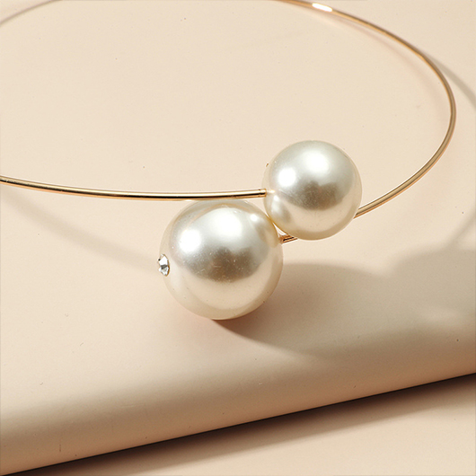 Pearl Design Gold Asymmetric Circular Necklace