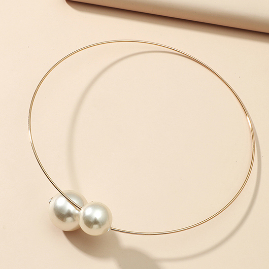 Pearl Design Gold Asymmetric Circular Necklace