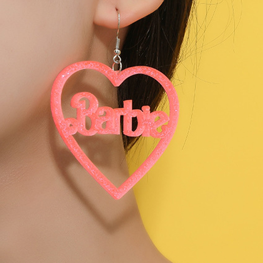 Cutout Letter Detail Pink Heart Earrings