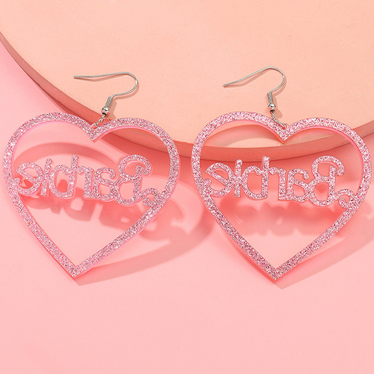 Cutout Letter Detail Pink Heart Earrings