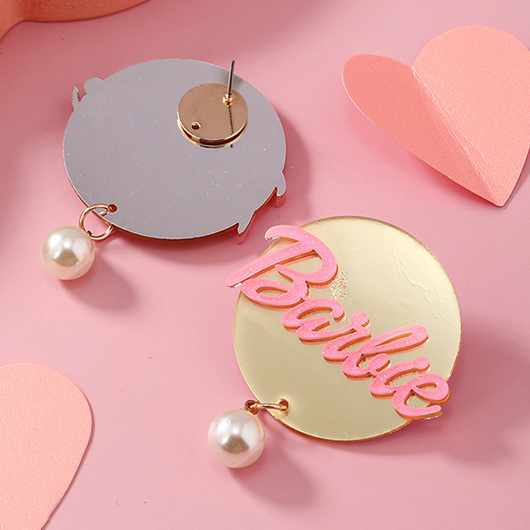 Pearl Letter Detail Pink Round Earrings