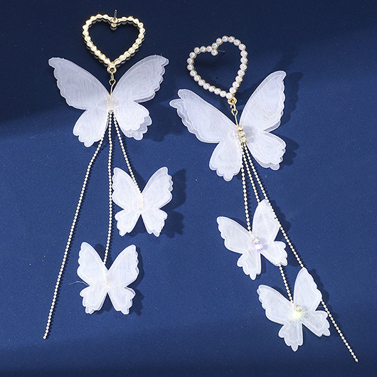 Pearl Heart Silvery White Butterfly Earrings