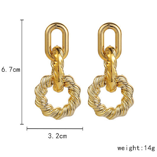 Twisted Design Golden Round Metal Earrings