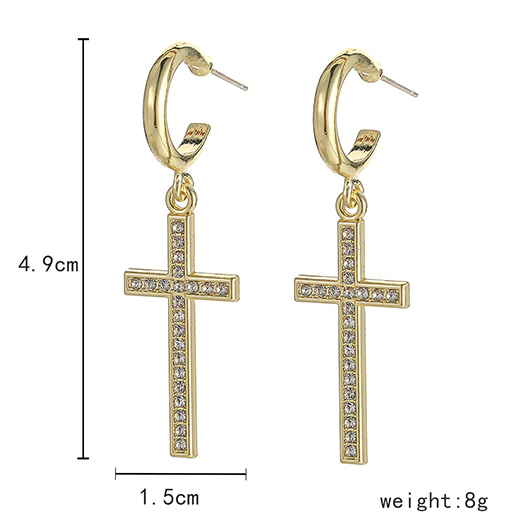 Gold Cross Rhinestone Detail Alloy Earrings