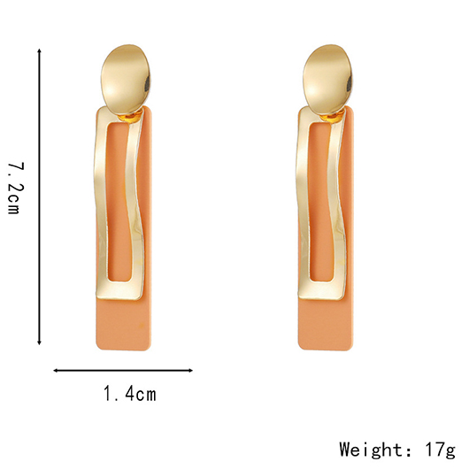 Geometric Detail Orange Rectangle Metal Earrings