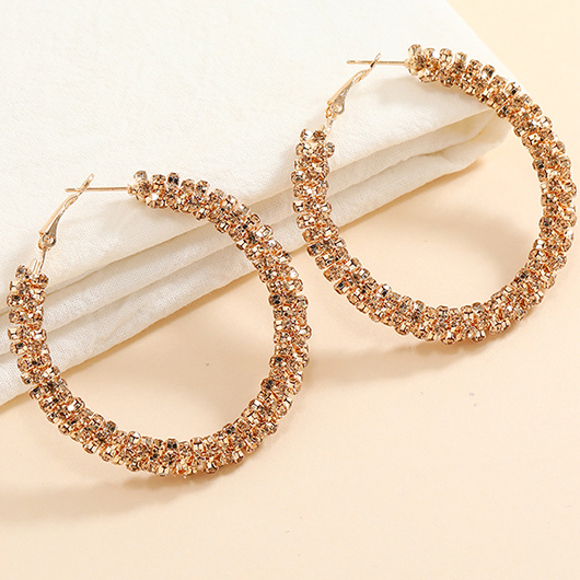 Alloy Detail Rhinestone Gold Round Earrings