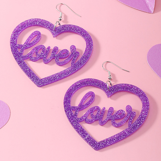 Letter Detail Shinning Purple Heart Earrings