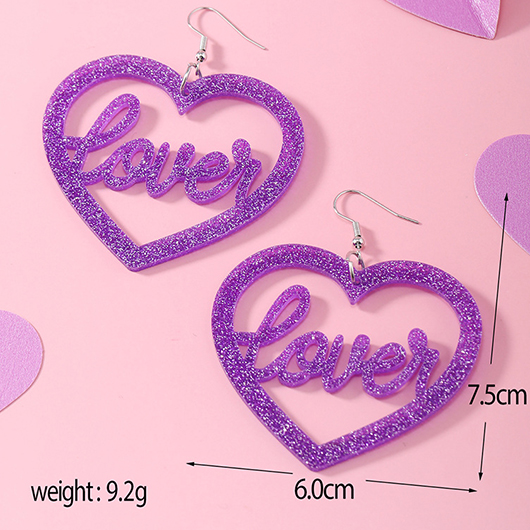 Letter Detail Shinning Purple Heart Earrings