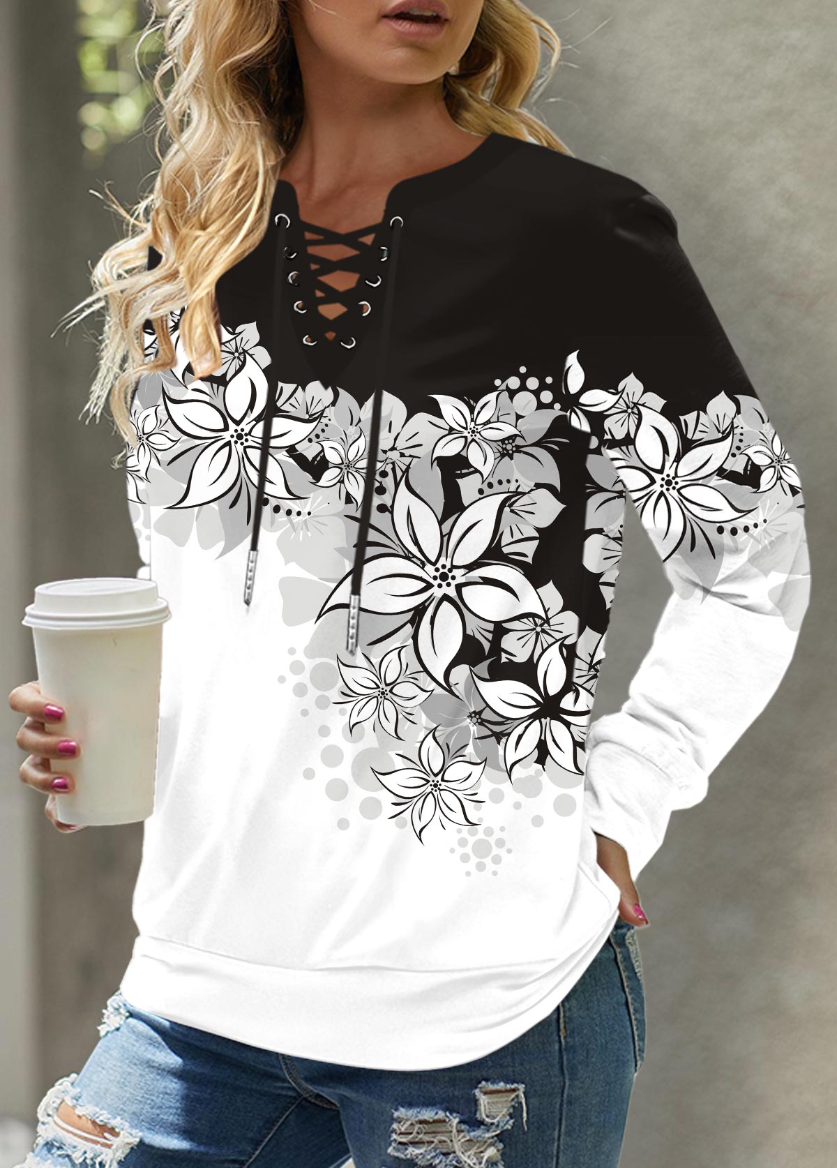 Sweat Jacket with Floral Print