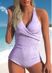 Jacquard Light Purple Cutout One Piece Swimwear