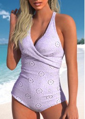 Jacquard Light Purple Cutout One Piece Swimwear