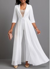 Sequin Ankle Length Lapel Regular White Jumpsuit | Rosewe.com - USD $45.98