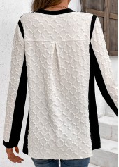 Lace White Long Sleeve Split Neck Blouse