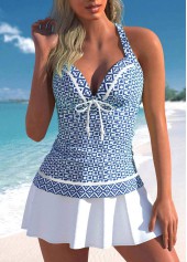 Mid Waisted Geometric Print Criss Cross Tankini Set