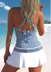 Mid Waisted Geometric Print Criss Cross Tankini Set